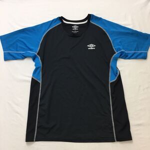 UMBRO Shirt Mens L Blue Black Performance Short Sleeve Athletic Logo Tee Soccer